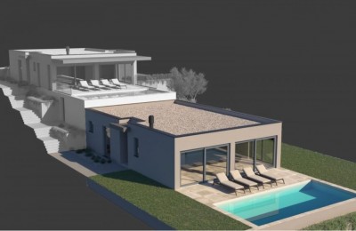 Moderna casa a un piano con vista sul mare - nella fase di costruzione