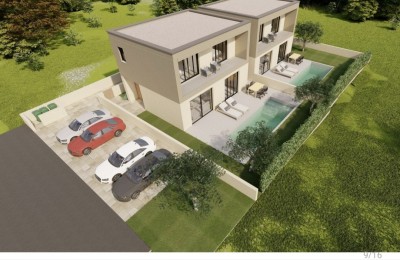 Gelegenheit! Istrien, Region Poreč, 6 km entfernt – Modernes Doppelhaus mit Pool und Meerblick