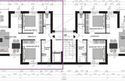Istria, Poreč area 1500m from the sea - Apartment in a new building with an elevator (SEA VIEW), 1st floor with two bedrooms